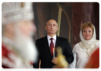 Prime Minister Vladimir Putin attends an Easter service at Moscow's Christ the Saviour Cathedral