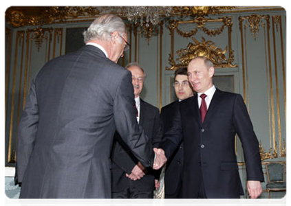 Prime Minister Vladimir Putin meets with King Carl XVI Gustaf of Sweden