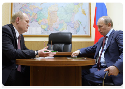 Prime Minister Vladimir Putin at a meeting with Penza Region Governor Vasily Bochkaryov