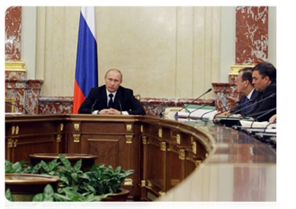 Prime Minister Vladimir Putin chairs a meeting of the government