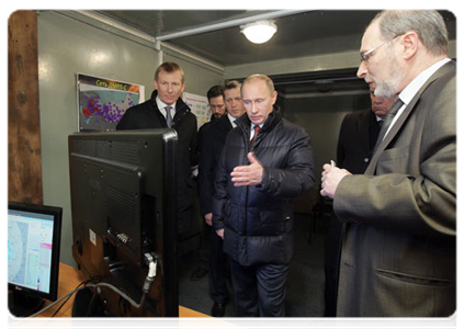 Prime Minister Vladimir Putin examining newest weather surveillance radar as part of his working visit to the Novgorod Region