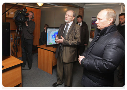 Prime Minister Vladimir Putin examining newest weather surveillance radar as part of his working visit to the Novgorod Region