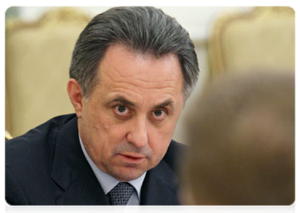 Minister of Sport, Tourism and Youth Policy, Vitaly Mutko at a meeting on preparations for the FIFA 2018 World Cup in Russia