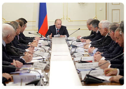 Prime Minister Vladimir Putin at a meeting on the development prospects of the Russian space industry