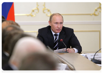 Prime Minister Vladimir Putin at a meeting on the development prospects of the Russian space industry