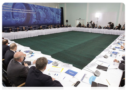 Prime Minister Vladimir Putin at a meeting in St Petersburg on the development of power engineering in Russia