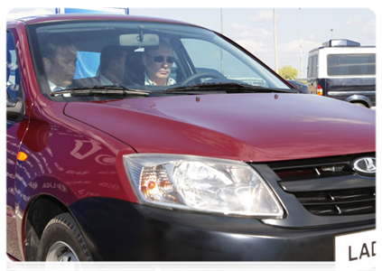Prime Minister Vladimir Putin inspected and test drove the Lada Granta, a new affordable model by Avtovaz, in Togliatti