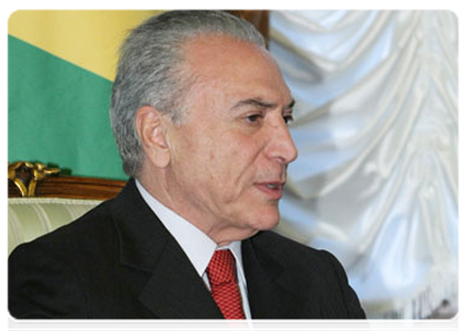 Brazilian Vice President Michel Temer at a meeting with Prime Minister Vladimir Putin