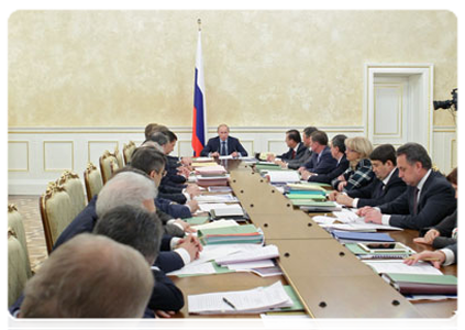 Prime Minister Vladimir Putin at the Government Presidium meeting
