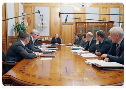 Prime Minister Vladimir Putin at a meeting on tax legislation related to transfer pricing