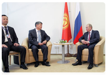Prime Minister Vladimir Putin meets with Kyrgyz Prime Minister Alzambek Atambayev on the sidelines of the meeting of the CIS Heads of Government Council