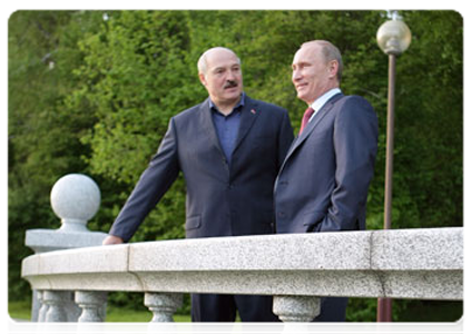 Prime Minister Vladimir Putin meets with President Alexander Lukashenko of Belarus while on a working visit to Minsk