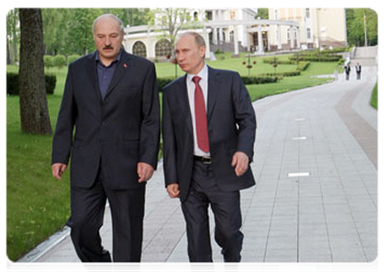 Prime Minister Vladimir Putin meets with President Alexander Lukashenko of Belarus while on a working visit to Minsk