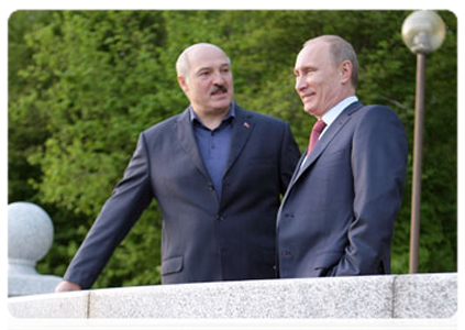 Prime Minister Vladimir Putin meets with President Alexander Lukashenko of Belarus while on a working visit to Minsk