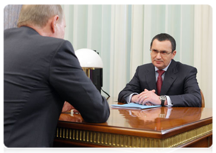 Federation Council member Nikolai Fyodorov meets with Prime Minister Putin