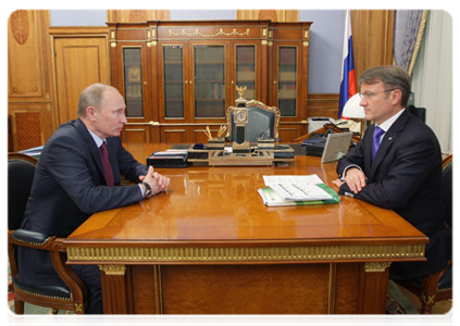 Prime Minister Vladimir Putin meets with Sberbank CEO German Gref