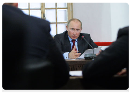 Prime Minister Vladimir Putin chairs an expanded meeting of the Presidium of the Presidential Council on the Development of Local Government in Pskov