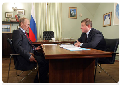 Prime Minister Vladimir Putin with Pskov Region Governor Andrei Turchak