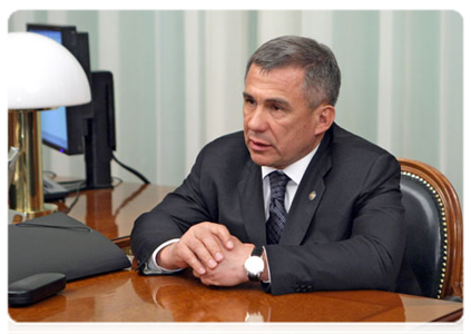 Head of Tatarstan Rustam Minnikhanov during a meeting with Prime Minister Vladimir Putin