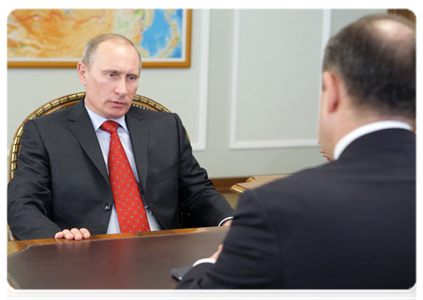 Prime Minister Vladimir Putin meets with Sergei Frank, general director of the state shipping company Sovcomflot