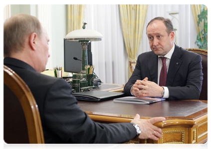 Sergei Frank, general director of the state shipping company Sovcomflot, during his meeting with Prime Minister Vladimir Putin
