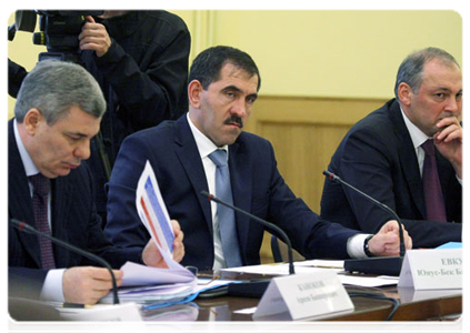 Ingush leader Yunus-Bek Yevkurov at a meeting of the government commission on the socio-economic development of the North Caucasus Federal District