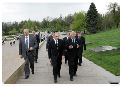 Prime Minister Vladimir Putin tours the Battle of Stalingrad open-air state memorial museum, where he met with veterans of the Great Patriotic War
