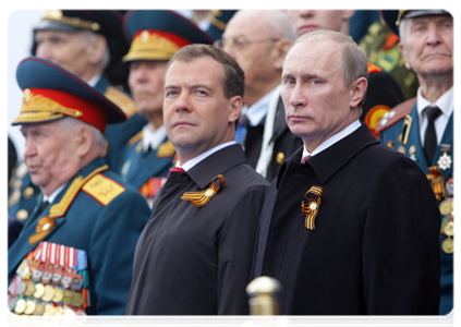 Prime Minister Vladimir Putin at a military parade on Red Square marking the 66th anniversary of Victory in the Great Patriotic War