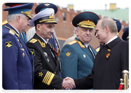 Prime Minister Vladimir Putin at a military parade on Red Square marking the 66th anniversary of Victory in the Great Patriotic War