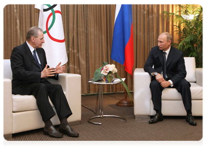 Prime Minister Vladimir Putin at a meeting with IOC President Jacques Rogge