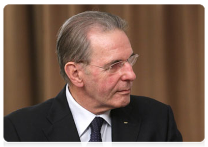 President of the International Olympic Committee Jacques Rogge at a meeting with Prime Minister Vladimir Putin