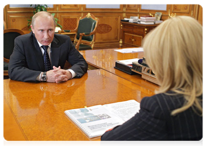 Председатель Правительства Российской Федерации В.В.Путин встретился с министром здравоохранения и социального развития Российской Федерации Т.А.Голиковой