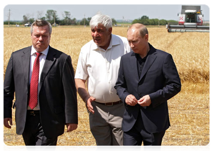 Prime Minister Vladimir Putin visiting an agricultural cooperative during his working trip to the Rostov Region