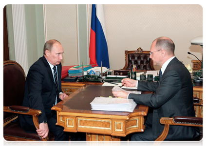 Prime Minister Vladimir Putin with Sergei Kiriyenko, head of the Rosatom State Corporation