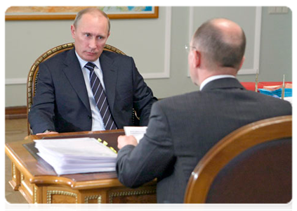 Prime Minister Vladimir Putin with Sergei Kiriyenko, head of the Rosatom State Corporation