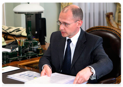 Sergei Kiriyenko, head of Rosatom State Corporation, at a meeting with Prime Minister Vladimir Putin