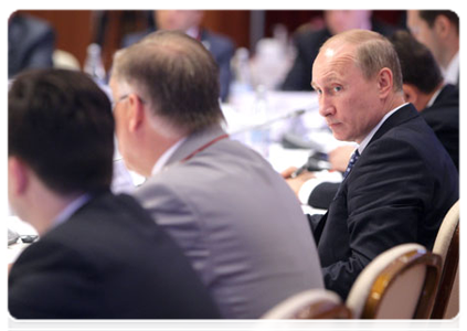 Prime Minister Vladimir Putin addressing the VI International Railway Business Forum “Strategic Partnership 1520” in Sochi