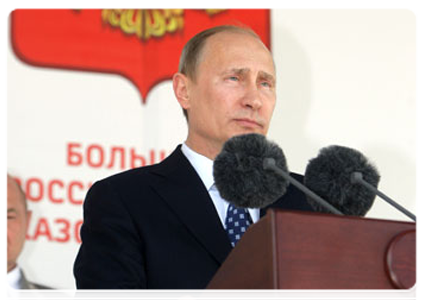 Prime Minister Vladimir Putin at the opening ceremony of the Big Novorossiisk Tunnel on the North Caucasus Railway