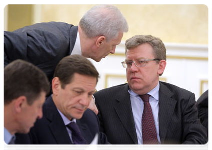 Deputy Prime Minister and Minister of Finance Alexei Kudrin, Minister of  Education and Science Andrei Fursenko and Deputy Prime Ministers Dmitry Kozak and Alexander Zhukov