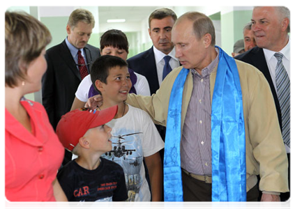 Prime Minister Vladimir Putin visiting a culture, education and sports centre in the village of Tungui in Buryatia