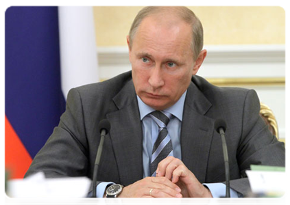 Prime Minister Vladimir Putin at a Government Presidium meeting