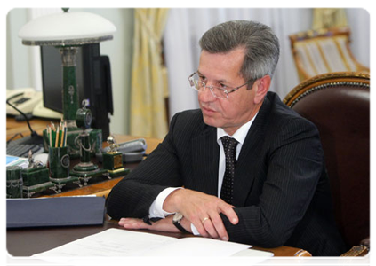 Astrakhan Region Governor Alexander Zhilkin at a meeting with Prime Minister Vladimir Putin