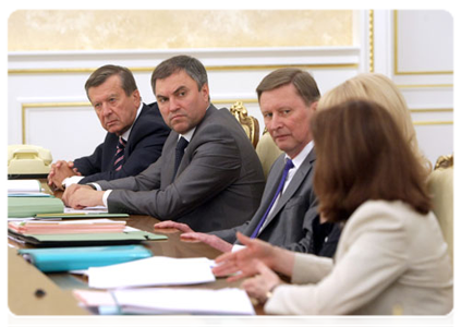 First Deputy Prime Minister Viktor Zubkov, Deputy Prime Minister and Chief of Staff of the Government Executive Office Vyacheslav Volodin and Deputy Prime Minister Sergei Ivanov