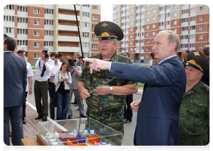 Prime Minister Vladimir Putin on a visit to Vityazi, a new residential complex for army servicemen in Balashikha, near Moscow