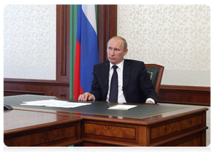 Prime Minister Vladimir Putin, in a video conference, taking part in commissioning new power units at the Surgut state district power station No. 2 and the Sredneuralsk state district power station