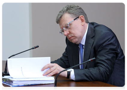 Deputy Prime Minister and Minister of Finance Alexei Kudrin at a meeting on the issue of defence procurement