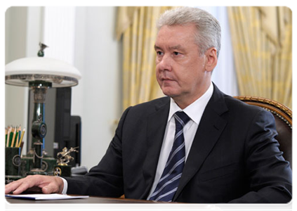 Moscow Mayor Sergei Sobyanin at a meeting with Prime Minister Vladimir Putin
