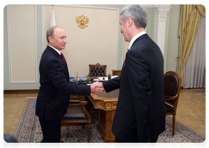 Prime Minister Vladimir Putin at a meeting with Moscow Mayor Sergei Sobyanin