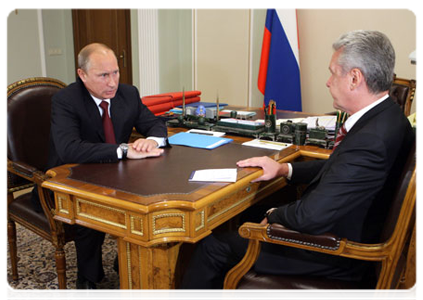 Prime Minister Vladimir Putin at a meeting with Moscow Mayor Sergei Sobyanin