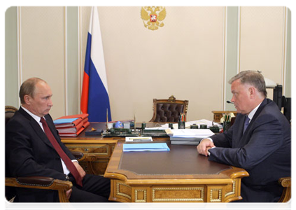 Prime Minister Vladimir Putin holding a working meeting with President of Russian Railways Vladimir Yakunin